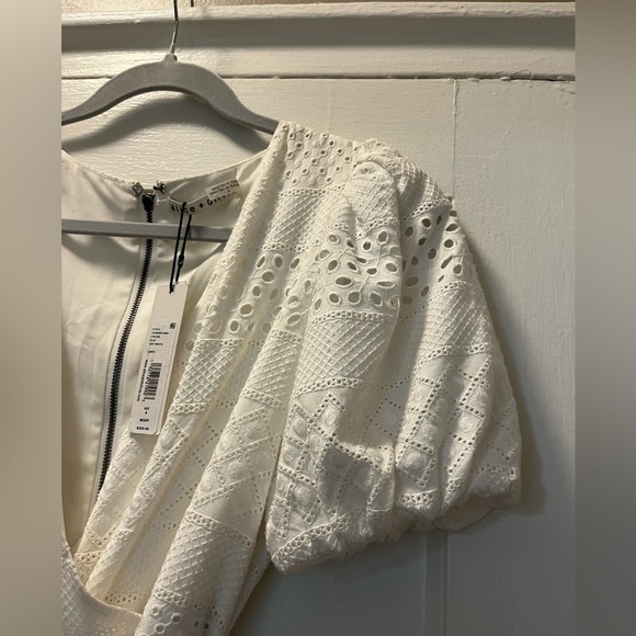 Alice + Olivia Eyelet Puff Sleeve Romper - Picture 4 of 7